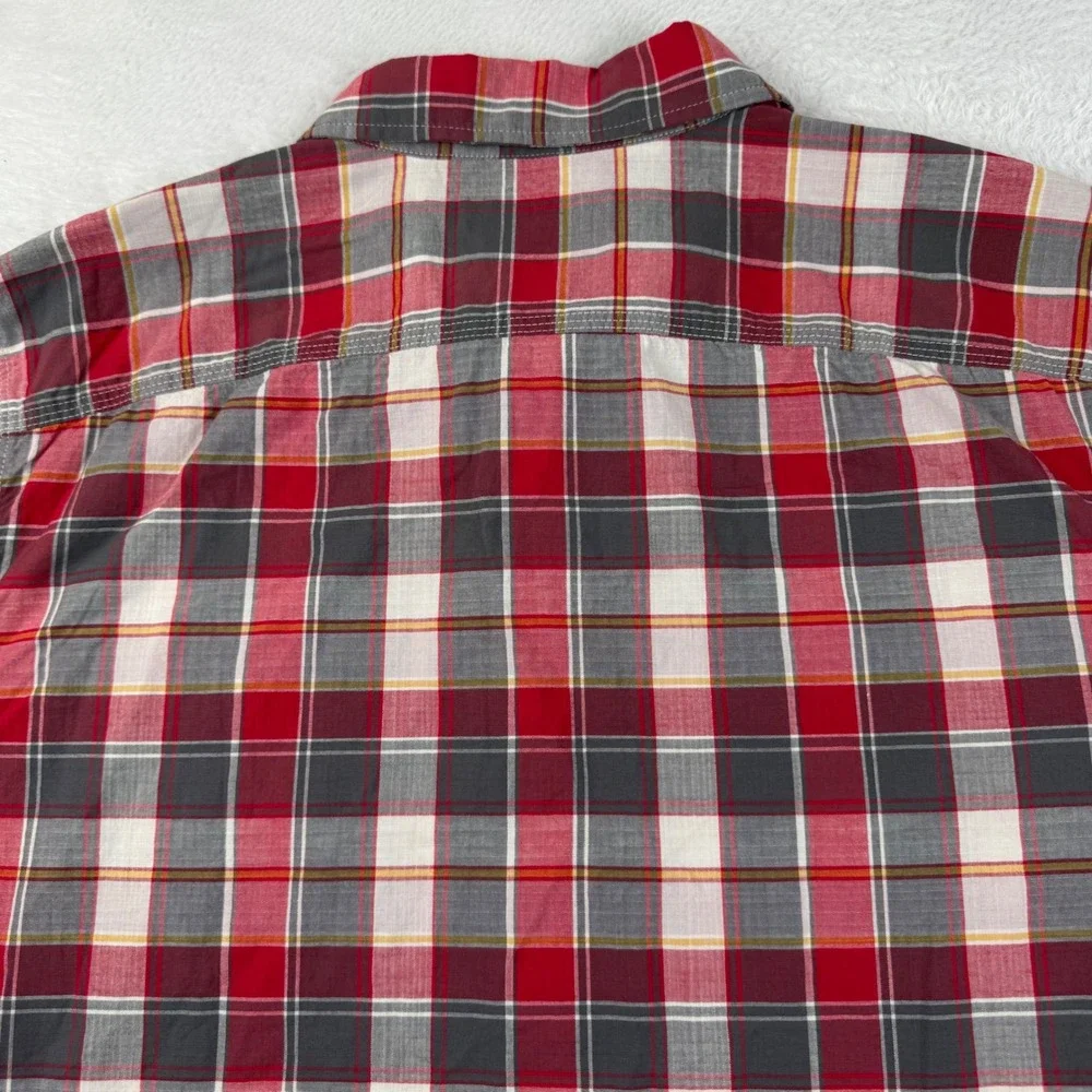 Woolrich Button Down Shirt Mens XL Red Plaid Short Sleeve Organic Cotton Stretch